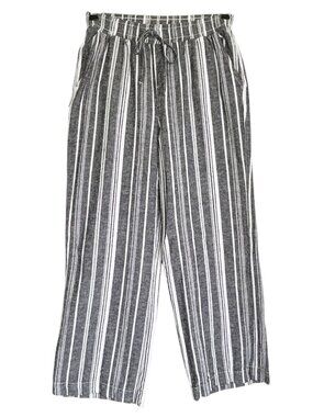 Briggs Women's Linen Blend Striped Pull On Pant in Black / White - Sz M